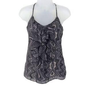 Guess Ruffle Front Open Back  Black Artistic Pattern Tank Top Size XS